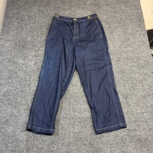 LOFT The Trouser High Rise Dark Wash Wide Leg Denim Jeans Gold Buttons 27/4